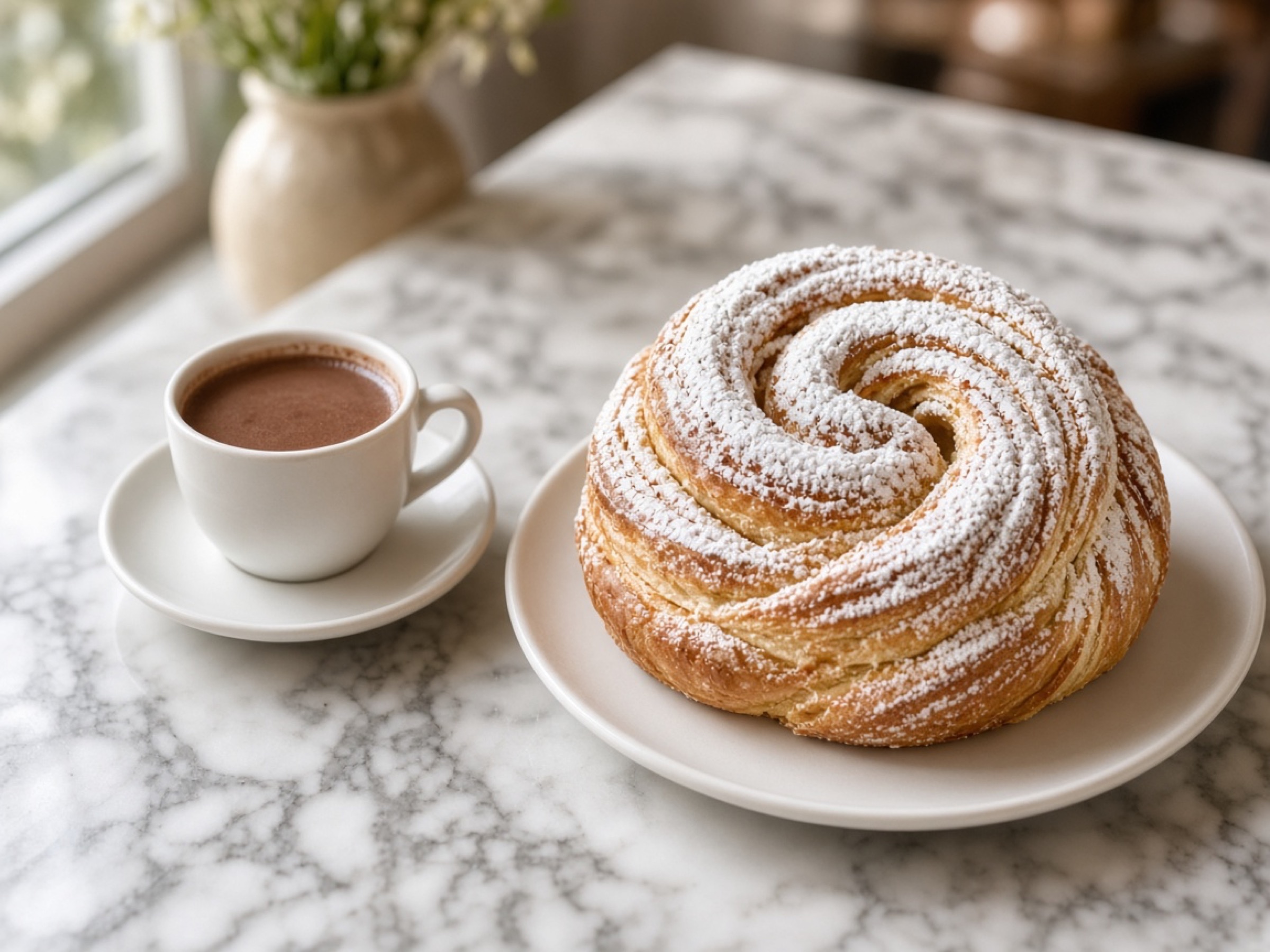 Ensaimada con chocolate caliente
