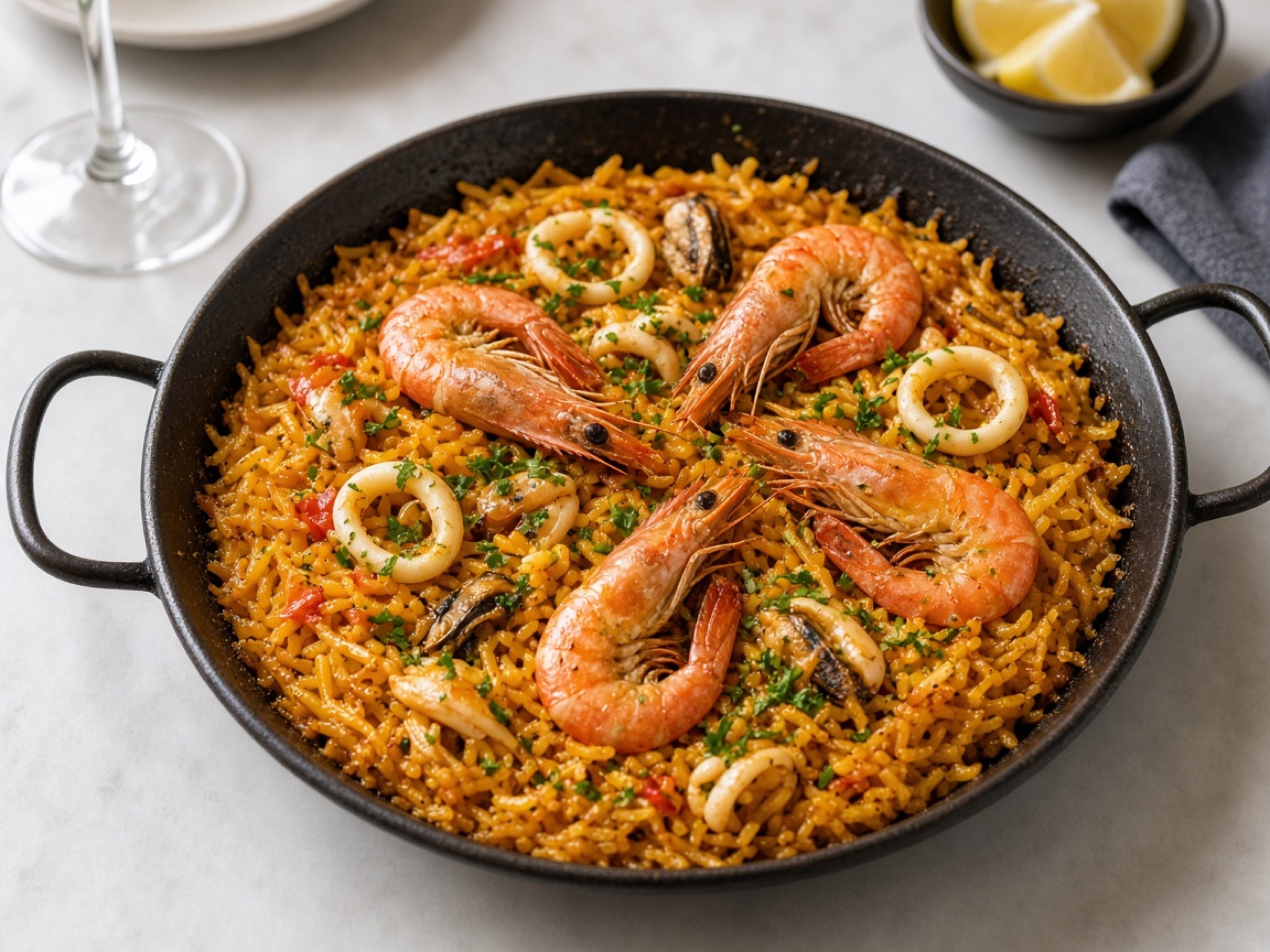 Fideuà de marisco con gambas